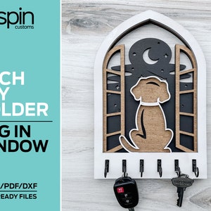 Sleutelhanger of -decor hond in raamboog - bestand voor laserdoeleinden - Glowforge en alle lasers
