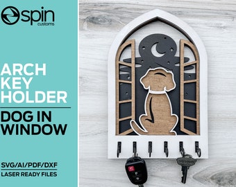 Dog in Window Arch Key Hanger or Decor - Laser Ready file - Glowforge and All Lasers