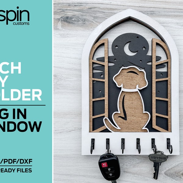 Dog in Window Arch Key Hanger or Decor - Laser Ready file - Glowforge and All Lasers