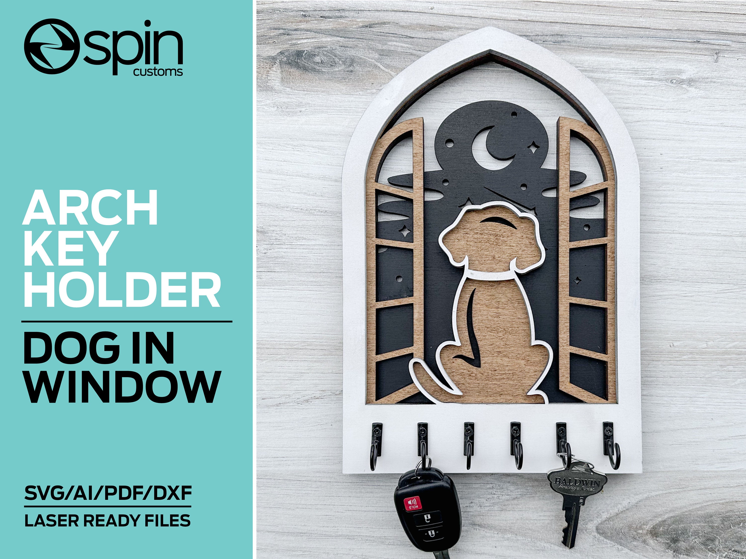 Dog in Window Arch Key Hanger or Decor - Laser Ready file - Glowforge and All Lasers