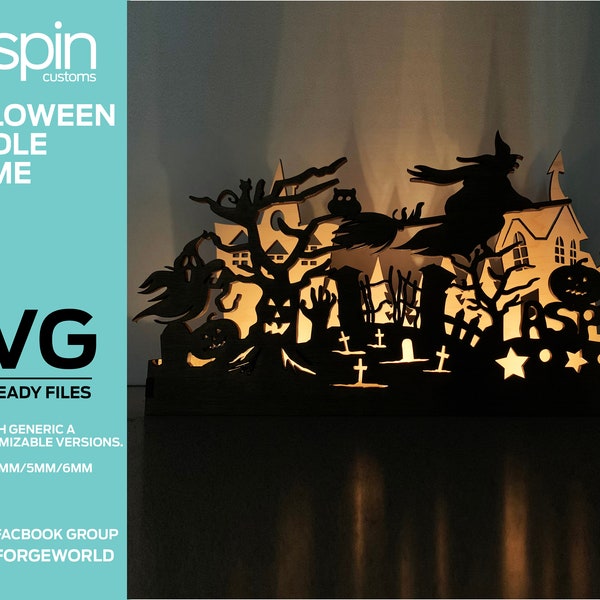 Cadre de bougie d'Halloween - Fichiers prêts au laser numérique - SVG - Gloforge