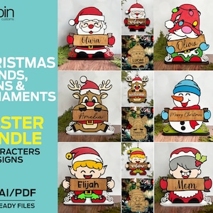 Master Bundle - Christmas Stands, Signs and Ornaments - 6 Characters - Personalizable - Laser Ready File - Glowforge and Lightburn Tested
