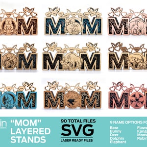 Layered Mom Stands - SVG Laser Ready Files - 9 Options - 99 Total files