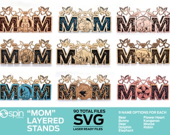 Layered Mom Stands - SVG Laser Ready Files - 9 Options - 99 Total files