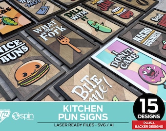 Placas com trocadilhos para cozinha - 15 modelos - Arquivos prontos para laser - Todos os lasers