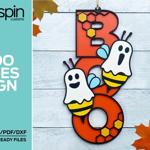 Znak BOO BEES - Halloween - Plik gotowy do druku laserowego - Glowforge i inne lasery