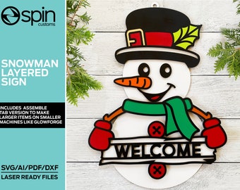 Snowman Layered Assemble and Non Assemble sign - Laser Cut File