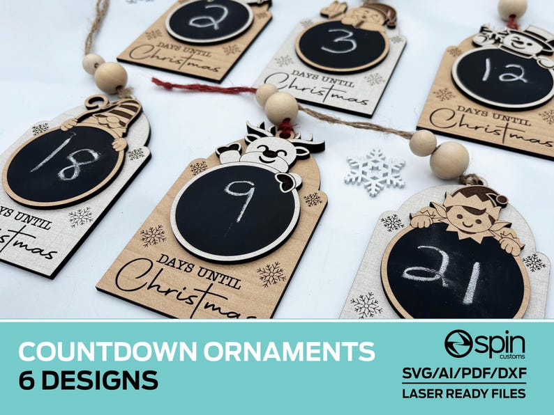 Fun Countdown Ornaments - 6 Designs - Laser Ready Files - Glowforge and ...