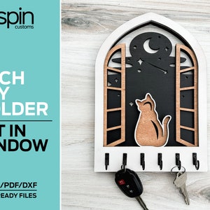 Gato en el arco de la ventana: colgador de llaves o decoración - Archivo listo para láser - Glowforge y todos los láseres