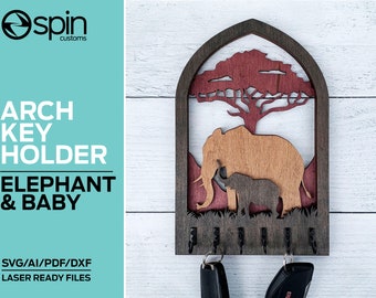 Elephant and Baby Arch Key Hanger or Decor - Laser Ready file - Glowforge and All Lasers
