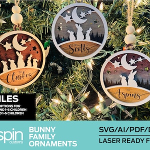 Family Bunny Ornaments - Multiple Options - Laser Ready File - Glowforge