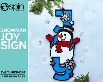 Snowman JOY Sign - Christmas - Laser ready file - Glowforge and Lightburn Tested