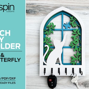 Arco para colgar llaves o decoración con forma de gato y mariposa: archivo compatible con láser: Glowforge y todos los láseres