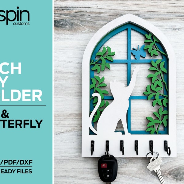 Cat and Butterfly Arch Key Hanger or Decor - Laser Ready file - Glowforge and All Lasers