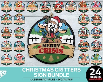 Christmas Critters Signs - 24 Laser Cut Designs - For all Lasers