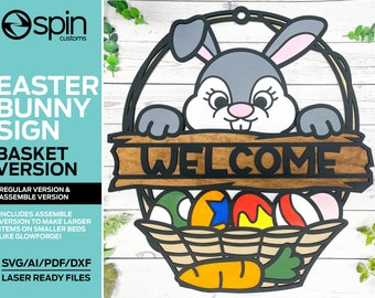 Easter Bunny with Basket Sign - Laser Ready File - Multi-Layer Assemble and Non Assemble