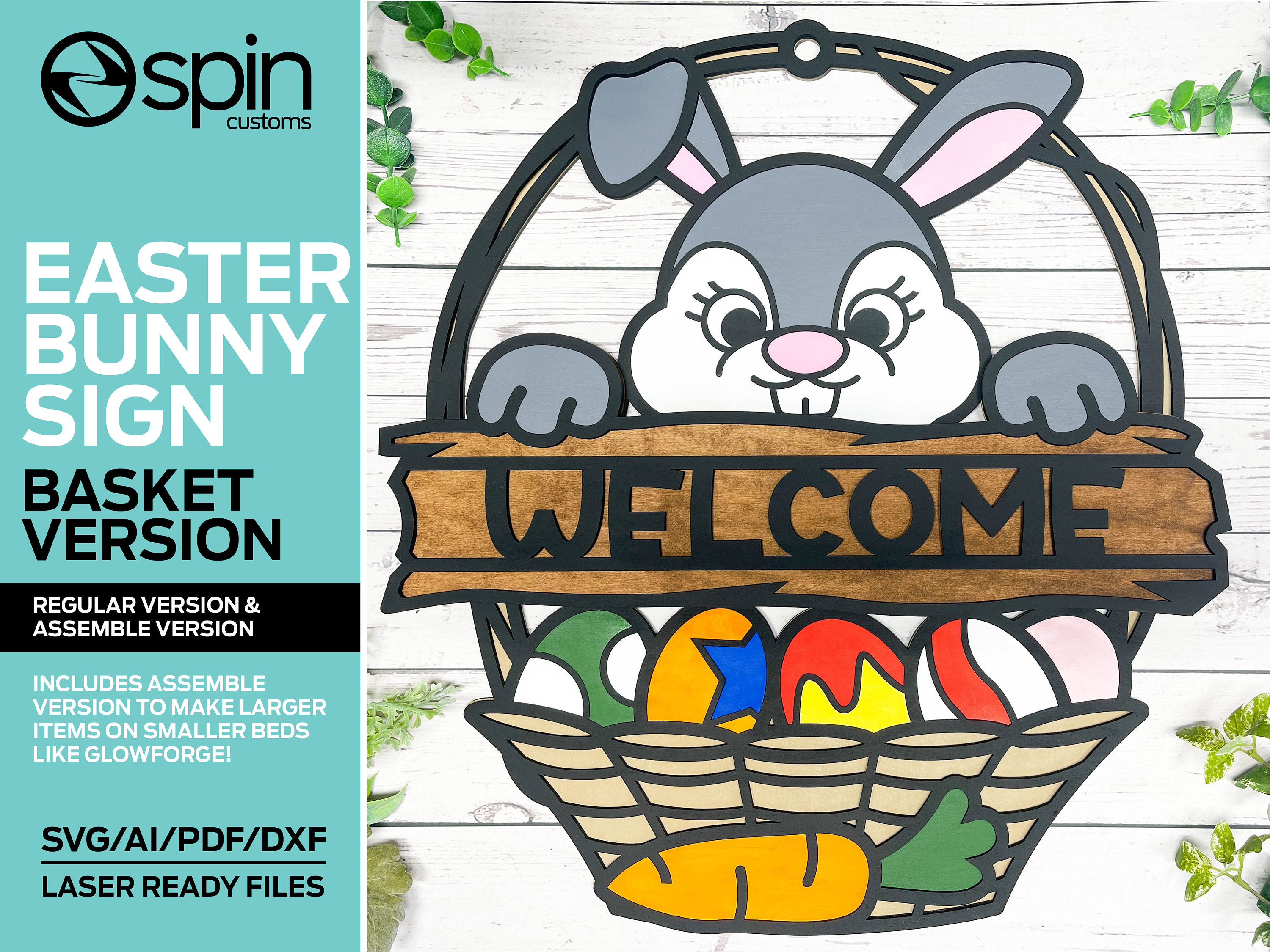 ude af drift nul humor Easter Bunny With Basket Sign Laser Ready File Multi-layer - Etsy