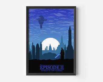 Star Wars Attack Of The Clones Minimalist Poster | Episode II Print | A5 A4 A3 Wall Art | Modern Movie Decor | Sci‑Fi Film Artwork