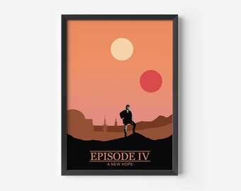 Star Wars A New Hope Minimalist Poster | Episode IV Print | A5 A4 A3 Wall Art | Modern Movie Decor