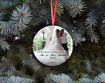 Our First Christmas As Mr & Mrs Ornament - Custom Wedding Photo Ornament - Personalized Couple Christmas Ornament - Couple Ornament