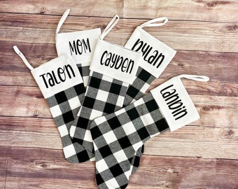 Personalized Black and White Buffalo Print Christmas Stockings
