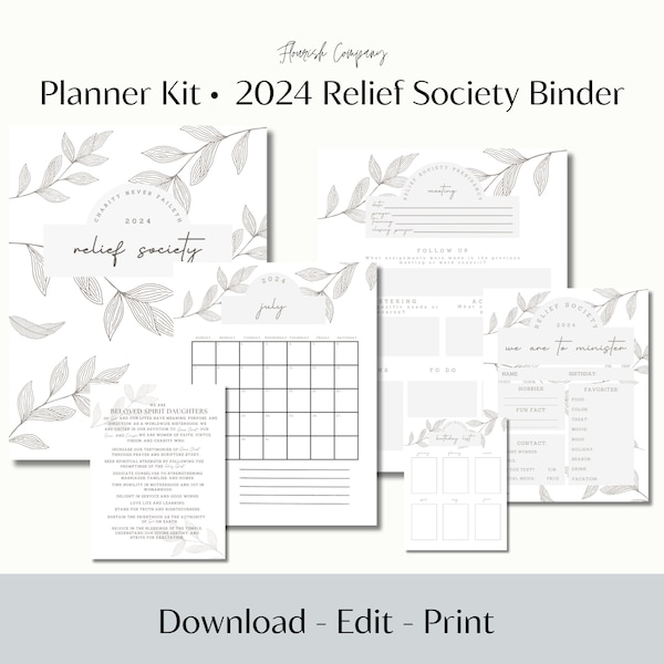 2024 Relief Society Planner, Relief Society Binder, RS Theme, Relief Society System, Latter - Day Saint, Printable , Editable, LDS Planning
