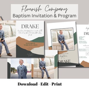 LDS Baptism Invitation and Program Template, Boy Mountain Baptism Invitation, LDS Baptism Program, Printable Invitation with Pictures
