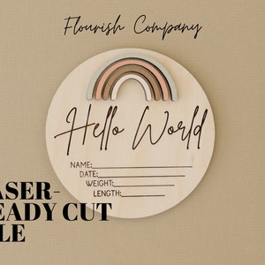 Hello World SVG für Glowforge | Baby Ankündigung | Sofort Download | Laser ready Cut Datei | Neue Baby Stats Scheibe SVG