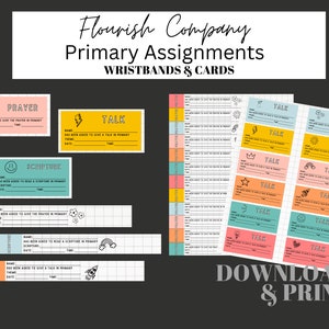 Lot de temps de partage primaire, bracelets d'affectation de conversation, badges, cartes, panneaux de chaise, lot imprimable pour primaire saint des derniers jours, prière