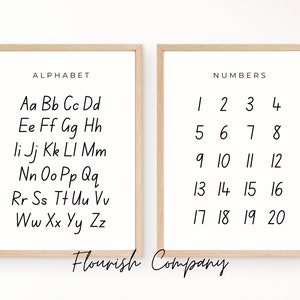 Alphabet and Numbers Poster, Numbers Print , Educational Posters, Kids Learning Printable, Alphabet Poster, Downloaded Wall Art, Set of 2