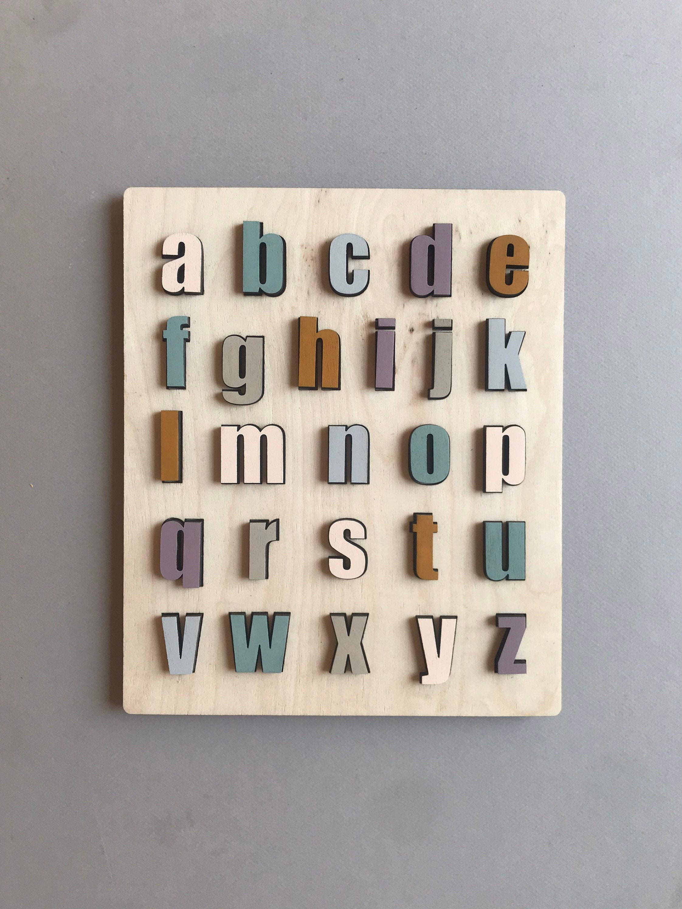 Colorful Wooden Alphabet Puzzle Montessori Learning Modern | Etsy