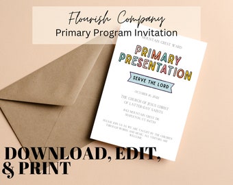 LDS Primary Presentaion, Editable Primary Program, Printable Primary Invitation , Primary Presentation Template, Latter Day Saint Primary