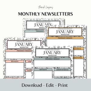 Relief Society Newsletter, Young Women Newsletter, Editable, Printable for RS, Template, Latter Day Saints, YW Announcements