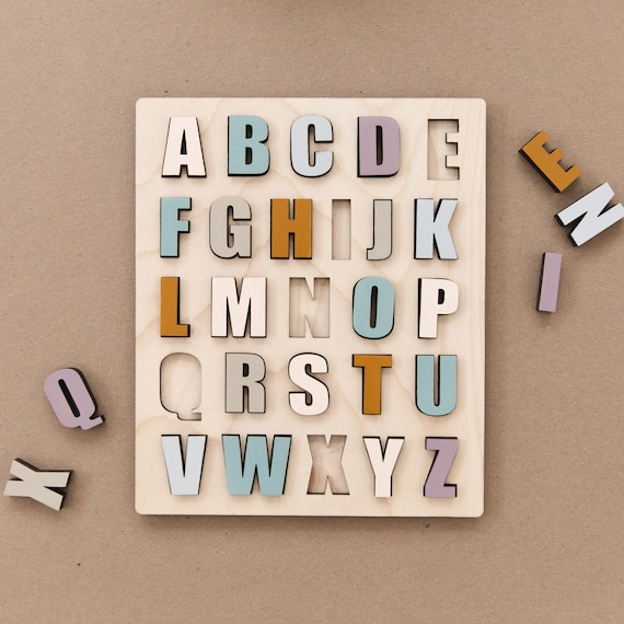 Neutral Toddler Learning Activity | Learning Letters | Kids Educational Toy | Wood ABC Puzzle | Homeschool Letter Game | Alphabet puzzle
