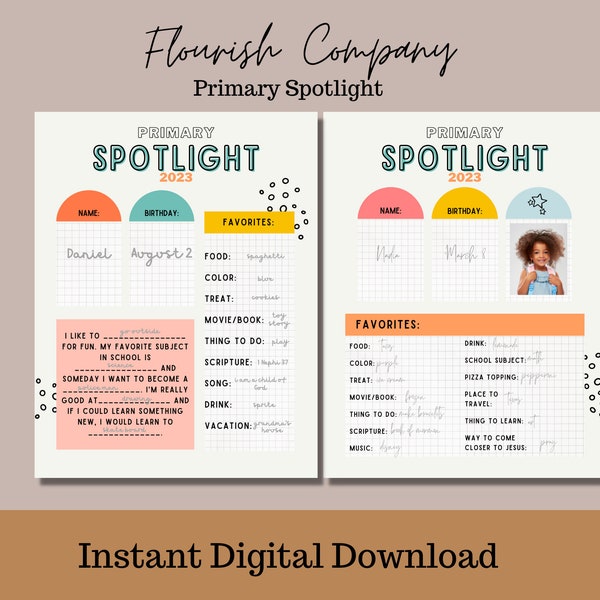 LDS Primary Spotlight Sheet, Printable Primary Kit, Latter Day Saint Primary, Printable Posters, Primary Bulletin Ideas, Children Spotlight