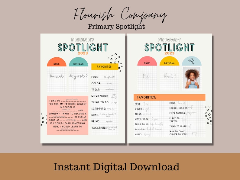 LDS Primary Spotlight Sheet Printable Primary Kit Latter Day Etsy