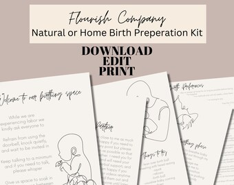 Birth Prep Kit | Downloadable Birth Plan | Printable Natural Birth Kit | Set of 5 Editable Birth Plan | Natural Unmedicated Home Birth Plan