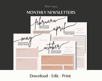 Relief Society Newsletter, Young Women Newsletter, Editable, Printable for RS, Template, Latter Day Saints, YW Announcements