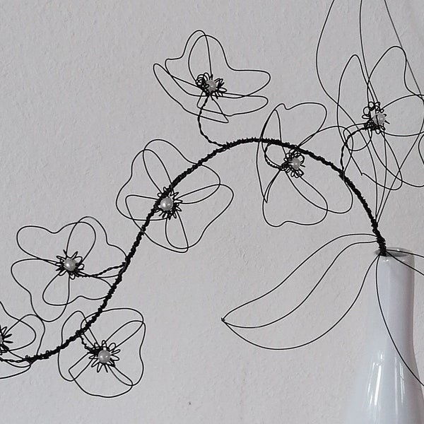 Orchidee/Zweig aus Draht/weiße Vase/Dekorationsobjekt/Drahtkunst/langlebig/Boho Style/Drahtblume/Drahtobjekt/wire flower/nachhaltig