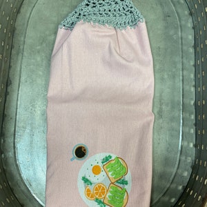 Brunch Hanging Towel, Brunch Hanging Button Towel, Hanging Crochet Dish Towel, Hanging Crochet Towel, Crochet Towel Topper, Brunch Hanging