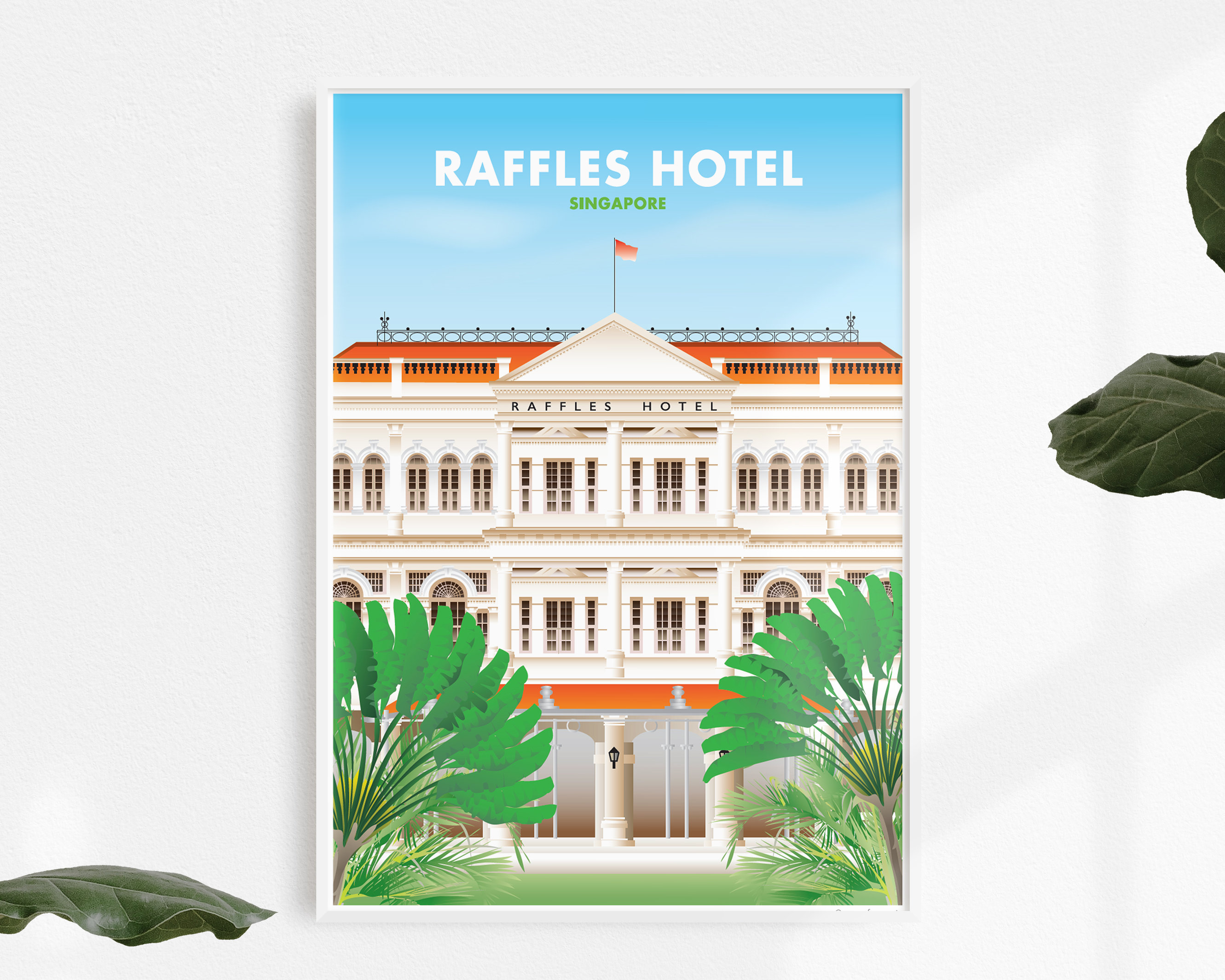 Singapore Illustrated Raffles Hotel Print, Vector Art