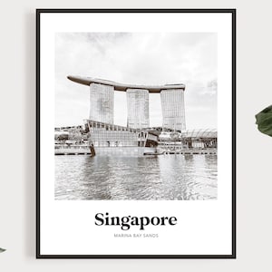 Singapore Print, Marina Bay Sands, Black and White, Travel Poster, Photography Print, Wall Art, Travel Print, Singapore Poster