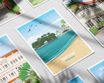 Sentosa Print, Sentosa, Beach, Illustration, Photography Print, Wall Art, Travel Print, Singapore Vintage Poster