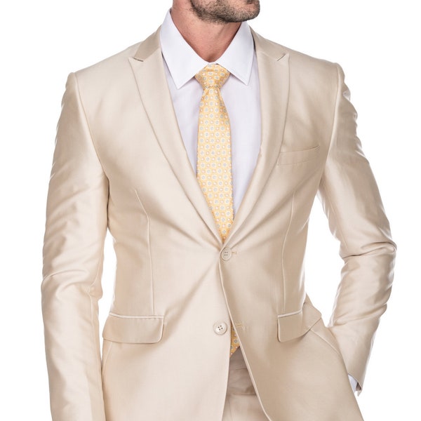 Porto Filo 2-Piece Textured Champagne Color Men's Slim Fit Wedding Suit