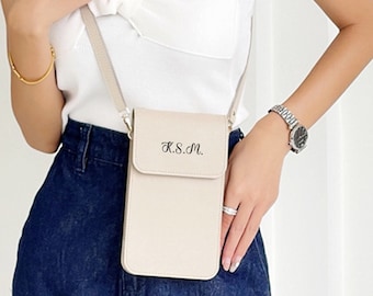 DUDU Porta Cellulare da Collo Donna in Pelle, Doppia Tasca Porta Smartphone, Tasca Porta Tessere, Tracolla Laccio Regolabile