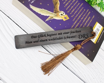 Gegraveerde houten bladwijzer, gepersonaliseerd jubileumcadeau