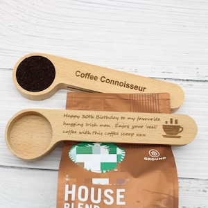 Personalized Wood Coffee Scoop: Engraved Beech Measuring Spoon