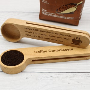 Custom Coffee Scoop,Wooden Coffee Scoop,Personalised Coffee Scoop with Clip,Measure Spoon,Coffee gift,Gift for Father,Coffee Connoisseur.