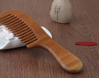 Natural Green Sandalwood Wide-Toothed Comb: Personalized Hair Care,Wide-Toothed Comb, Beard Care