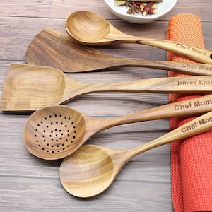 Personalised Cooking Utensil,Engraving Wood Spatula Set,soup ladle,Wooden Kitchen Utensil Set,Best for Non stick pan,Home gifts,Chef Gifts.